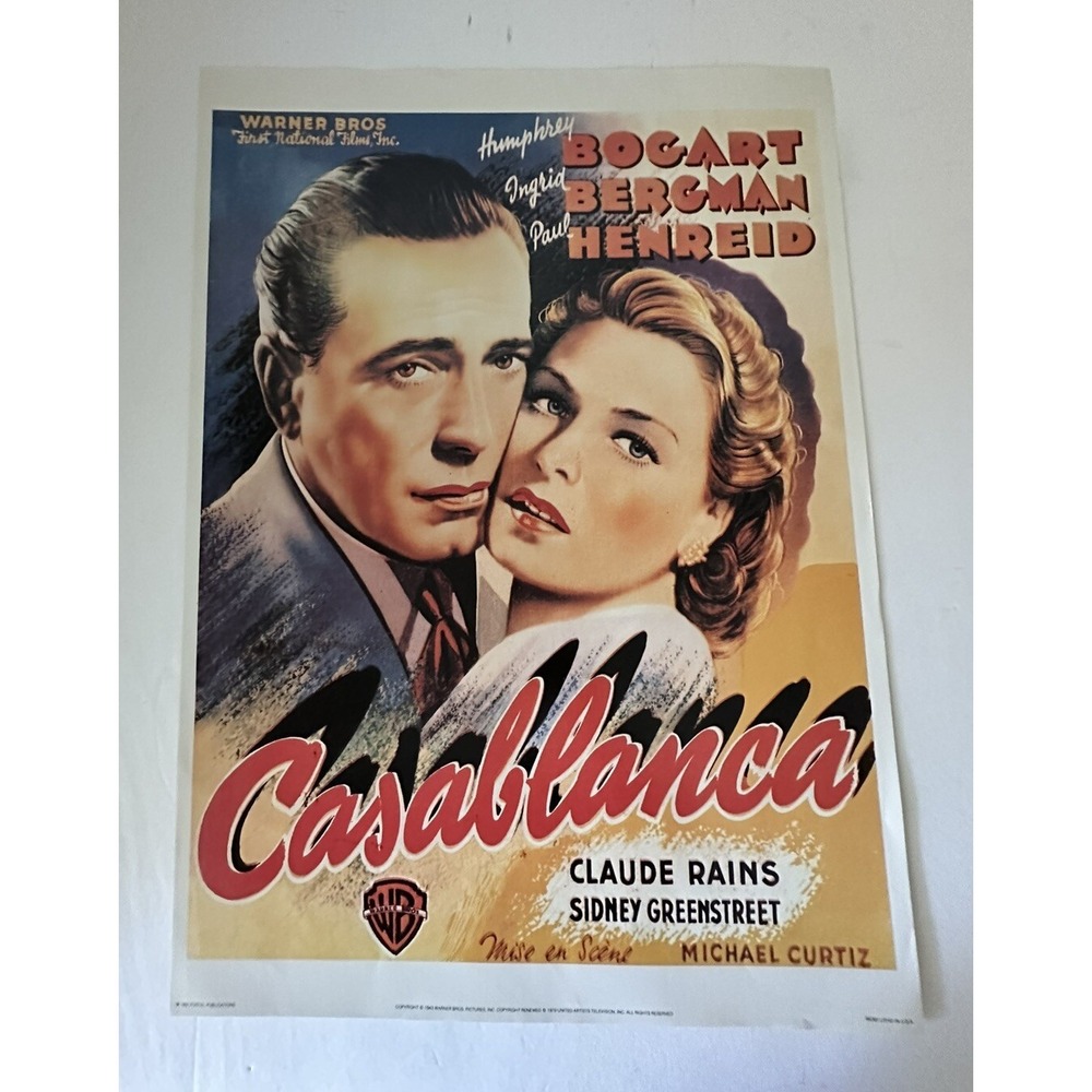 Casablanca Movie Poster Humphrey Bogart Ingrid Bergman 1984 Litho 20x28